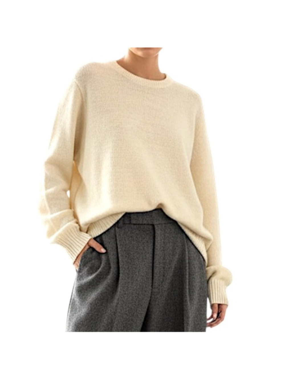 Vintage 80s acrylic mohair cream boxy oversized old money minimalist sweater XL
